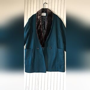 Vtg International Scene Women Heavyweight Wool Faux Fur Collar Coat Warm Cozy XL